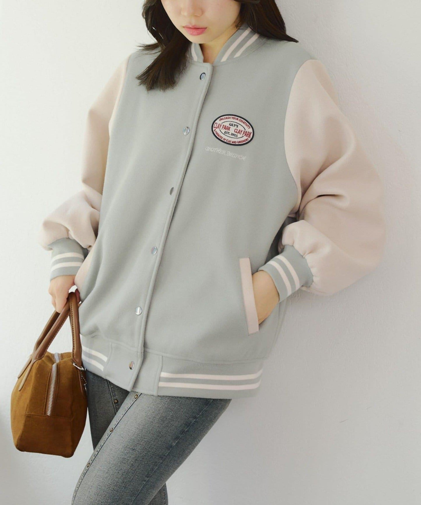 秋季混搭造型定番【RMAF】背部標誌拼色棒球夾克