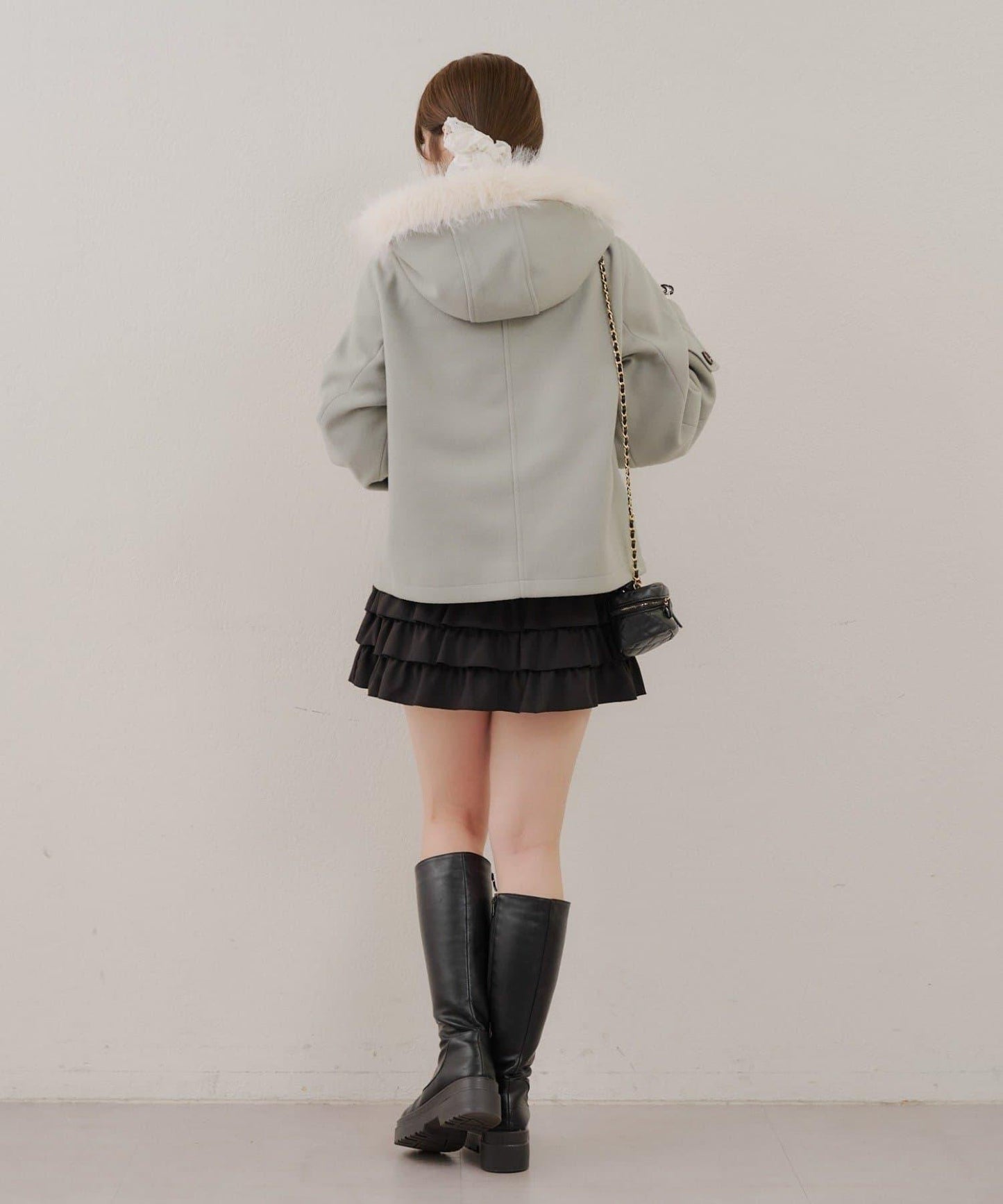 【RMAF】帶毛絨裝飾牛角扣大衣