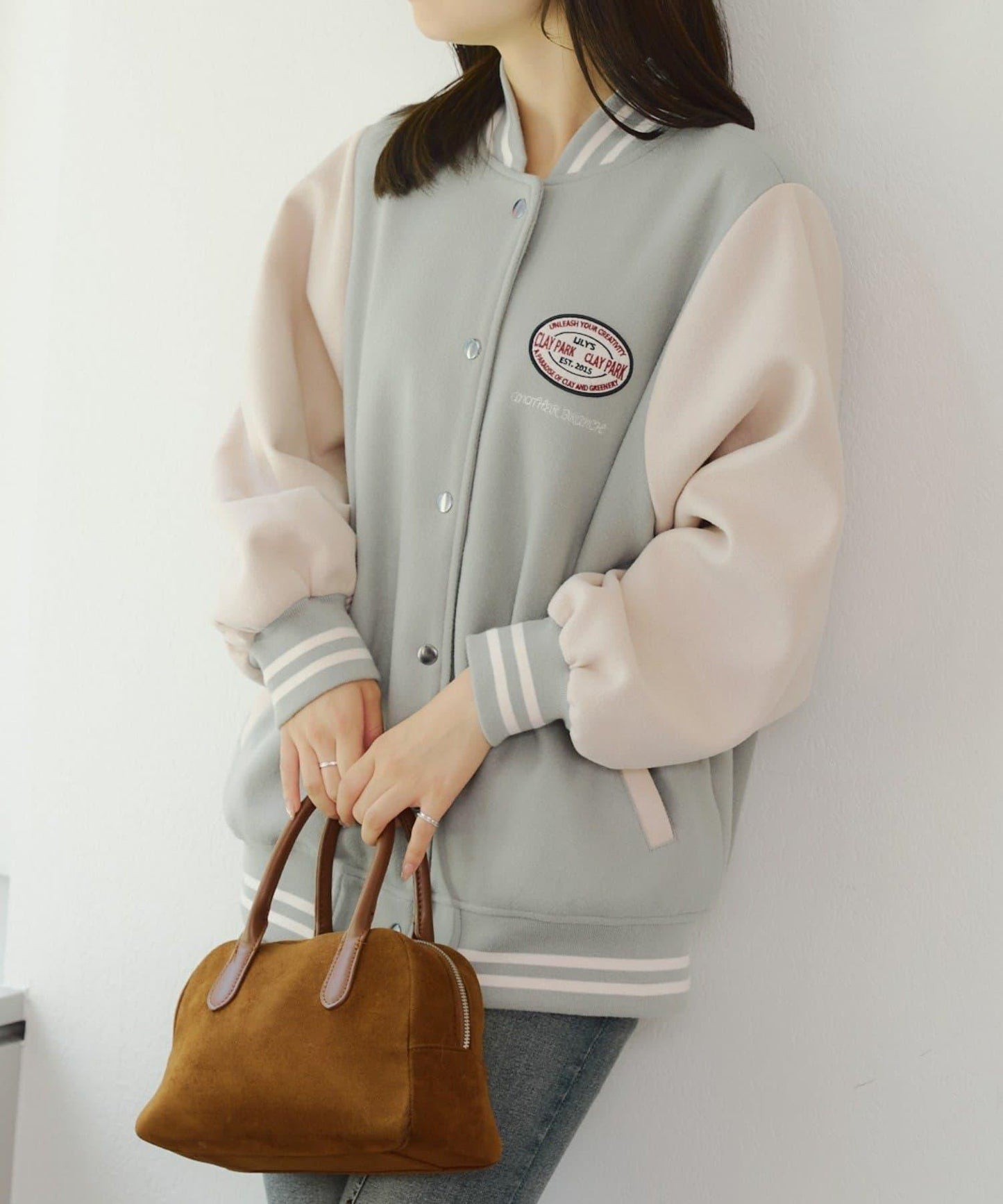 秋季混搭造型定番【RMAF】背部標誌拼色棒球夾克