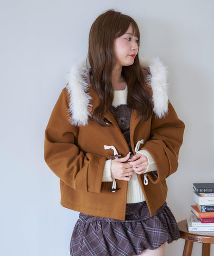 【RMAF】帶毛絨裝飾牛角扣大衣