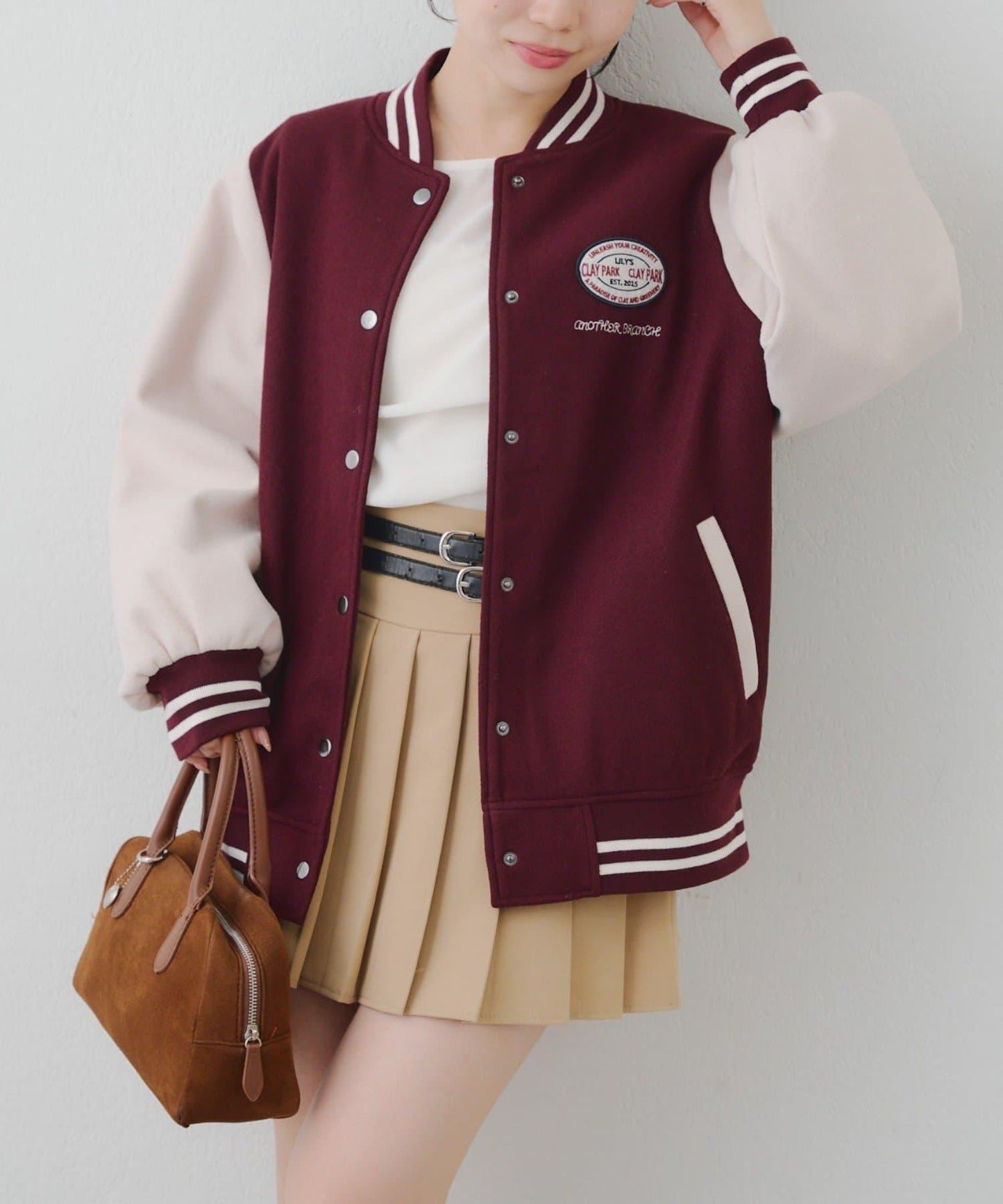 秋季混搭造型定番【RMAF】背部標誌拼色棒球夾克