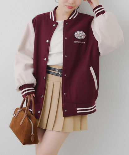 秋季混搭造型定番【RMAF】背部標誌拼色棒球夾克