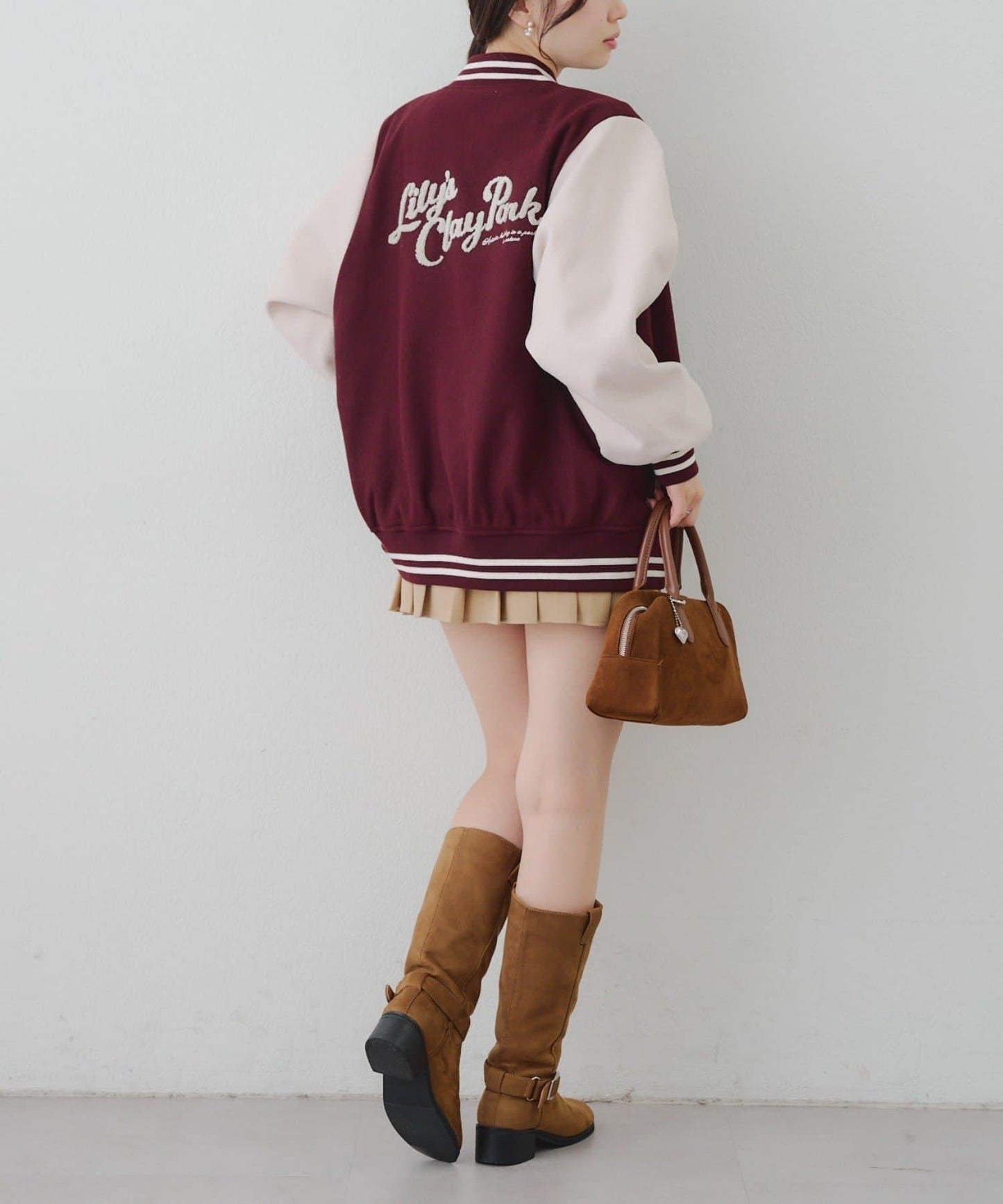 秋季混搭造型定番【RMAF】背部標誌拼色棒球夾克