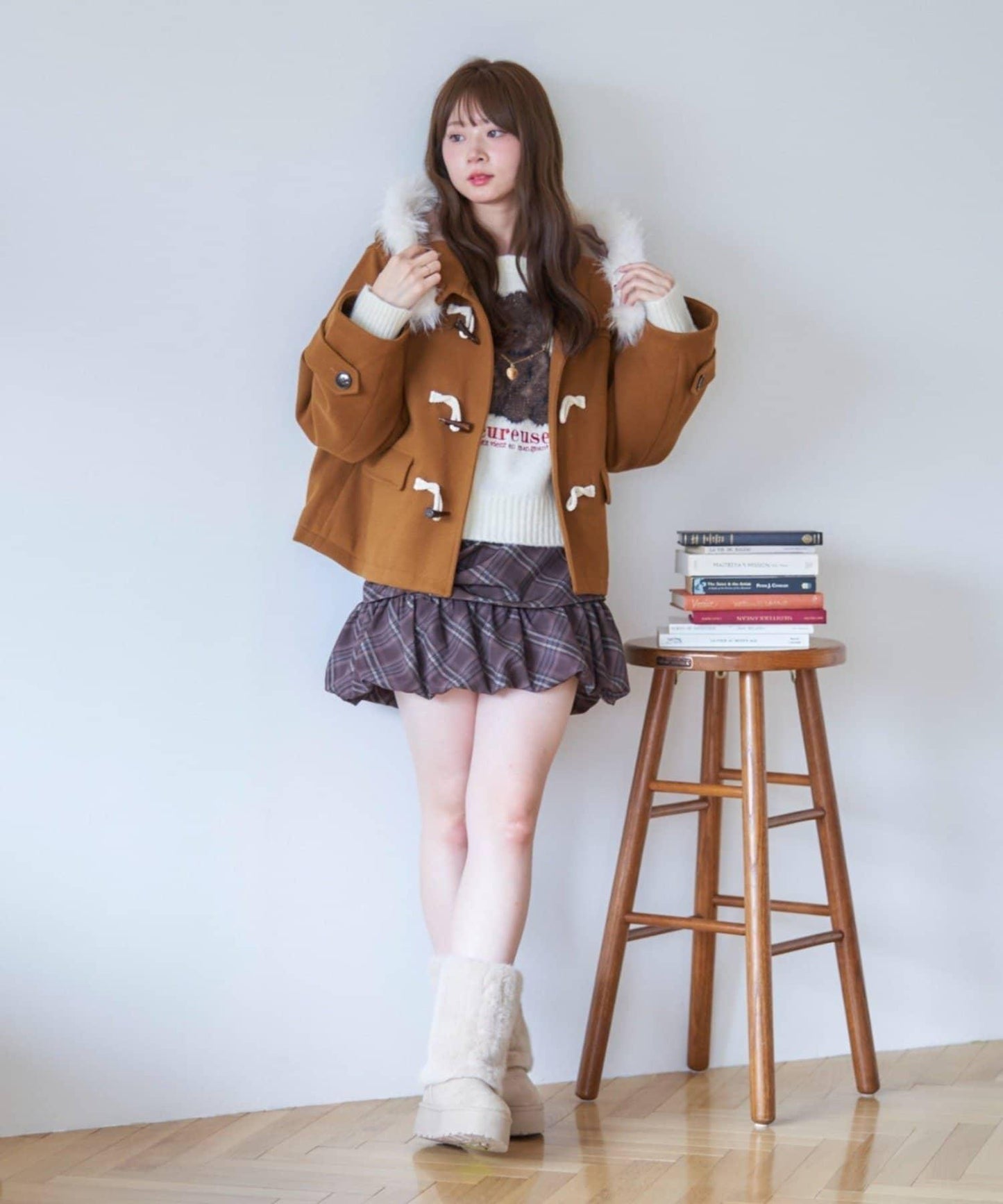 【RMAF】帶毛絨裝飾牛角扣大衣