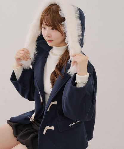 【RMAF】帶毛絨裝飾牛角扣大衣