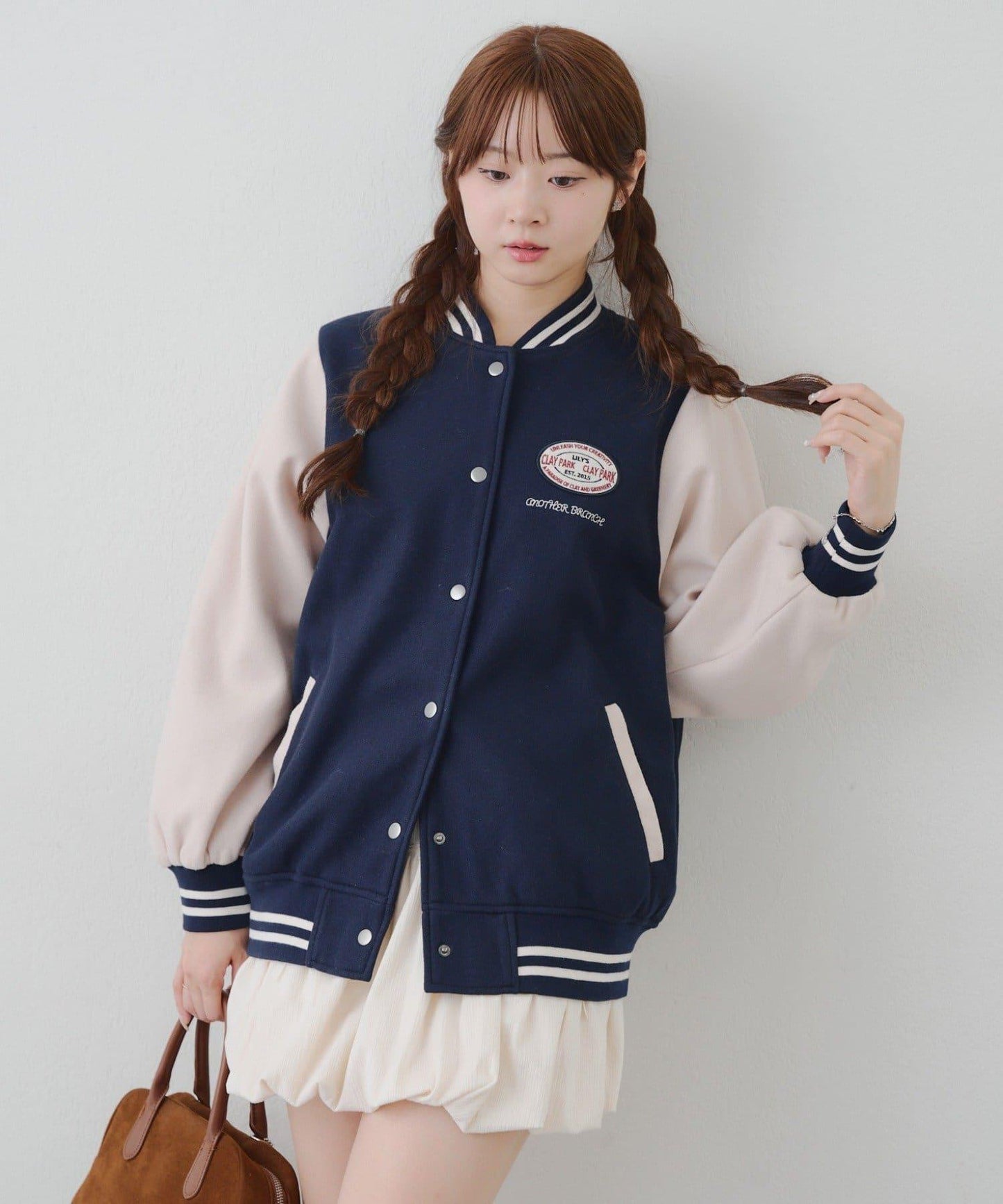 秋季混搭造型定番【RMAF】背部標誌拼色棒球夾克