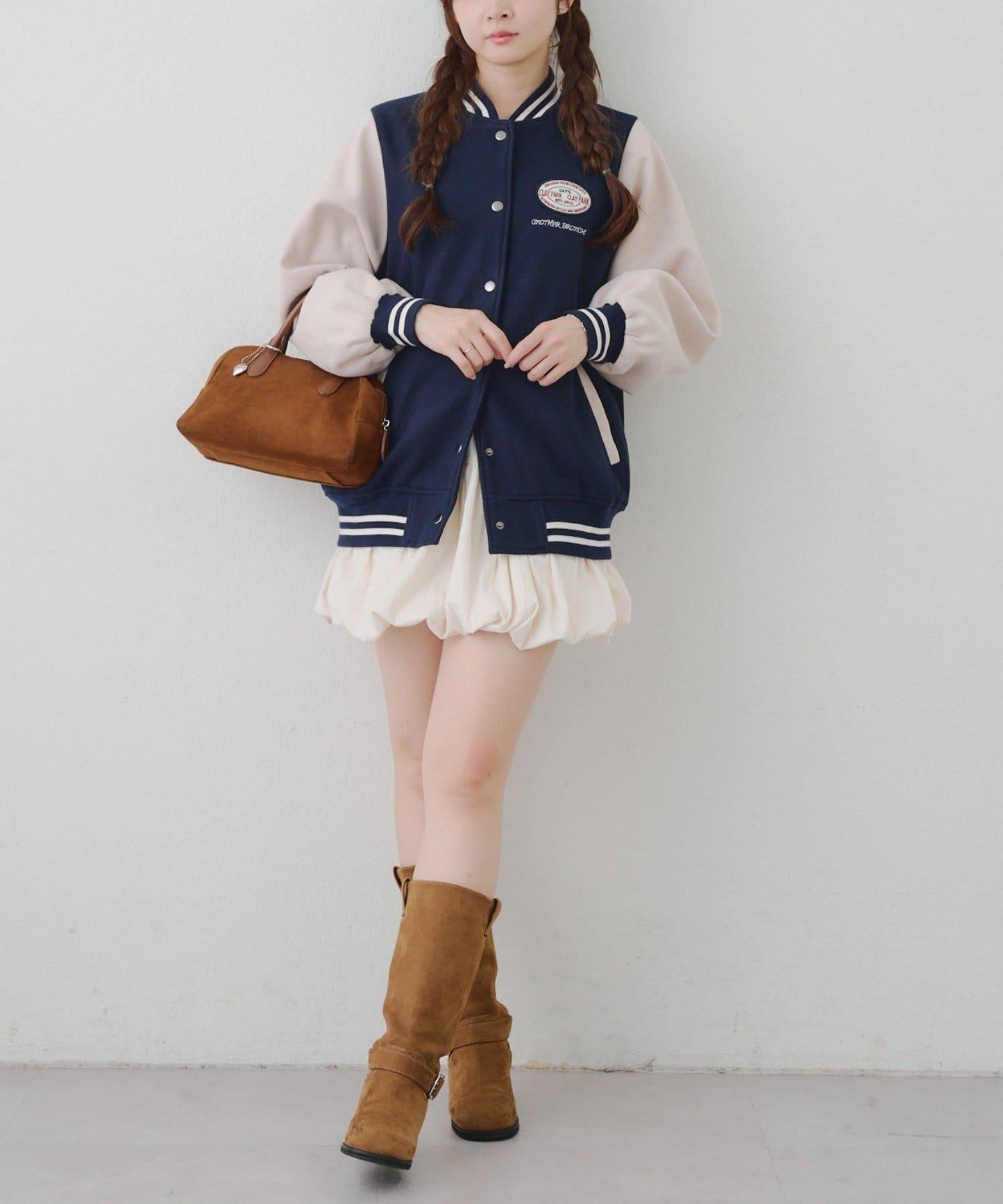 秋季混搭造型定番【RMAF】背部標誌拼色棒球夾克