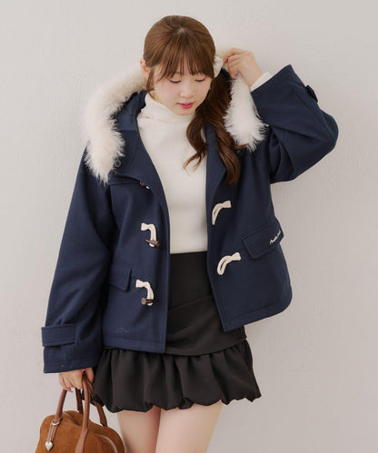 【RMAF】帶毛絨裝飾牛角扣大衣