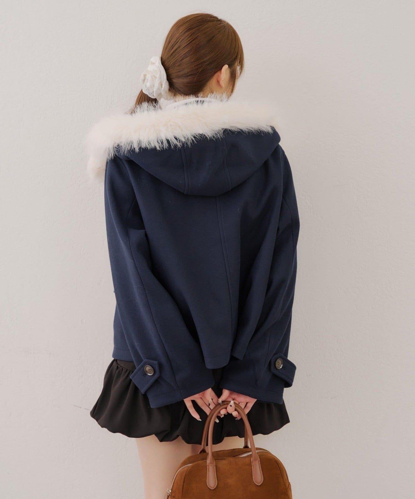 【RMAF】帶毛絨裝飾牛角扣大衣