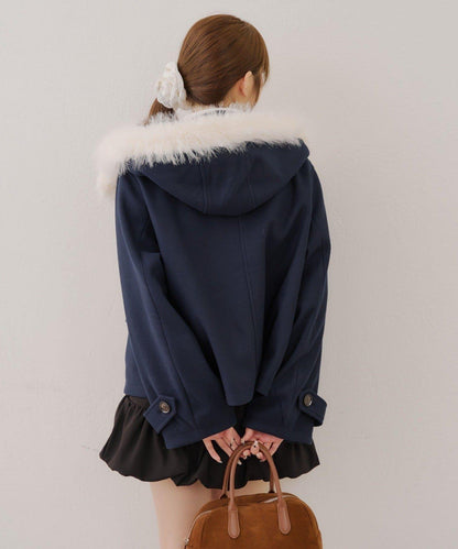 【RMAF】帶毛絨裝飾牛角扣大衣