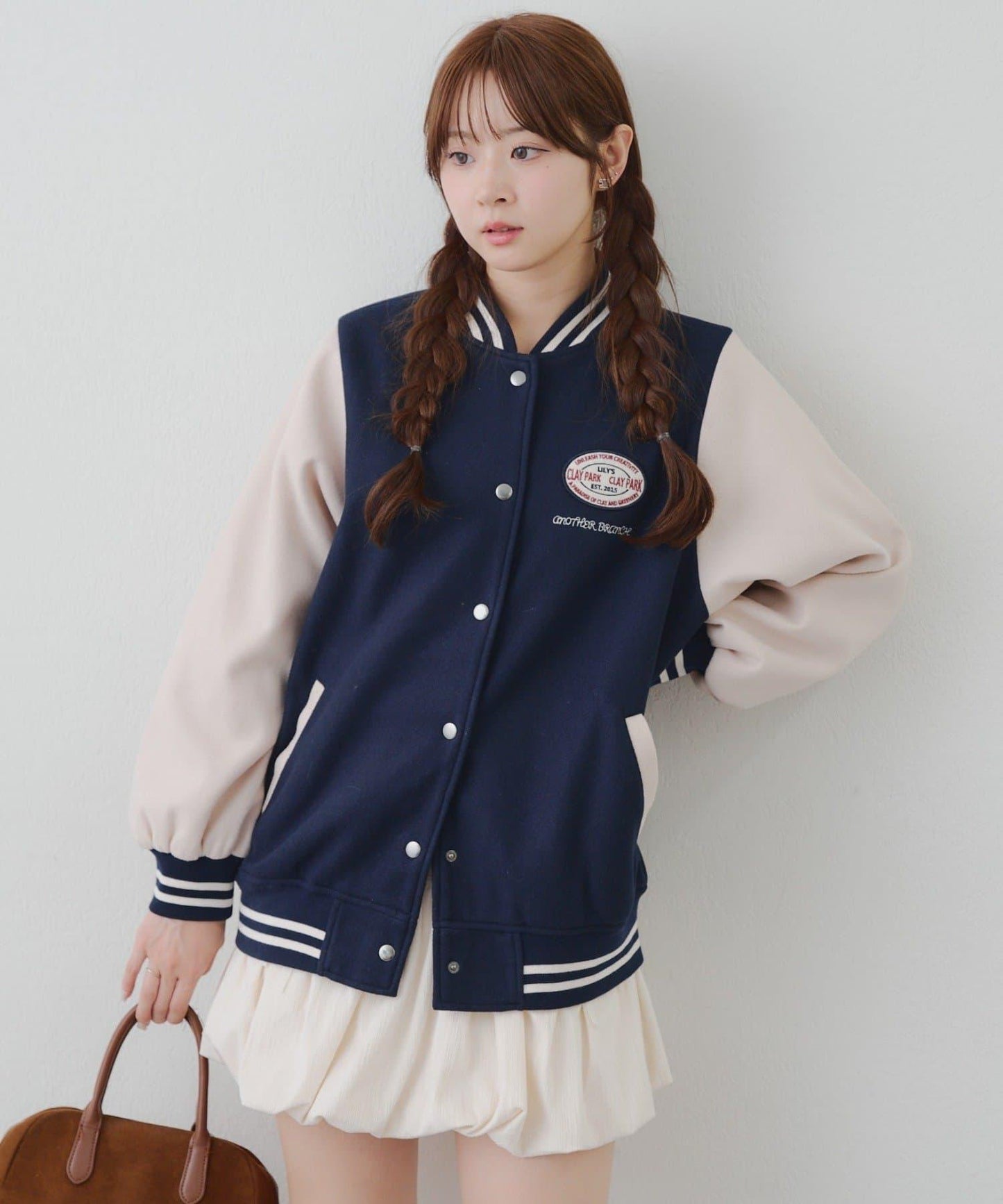 秋季混搭造型定番【RMAF】背部標誌拼色棒球夾克