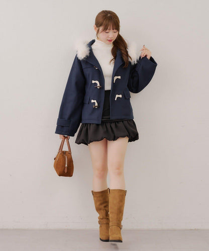 【RMAF】帶毛絨裝飾牛角扣大衣