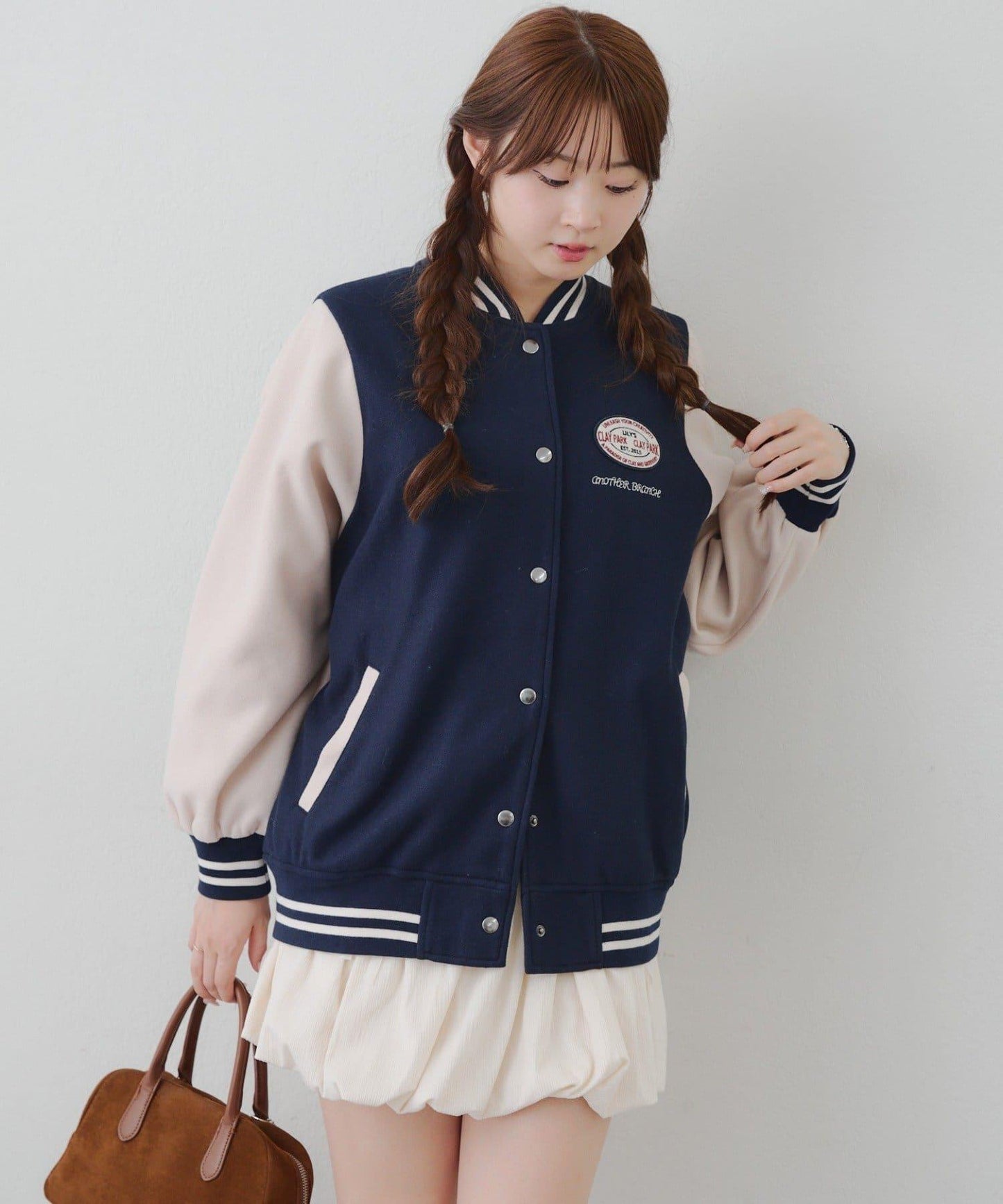 秋季混搭造型定番【RMAF】背部標誌拼色棒球夾克