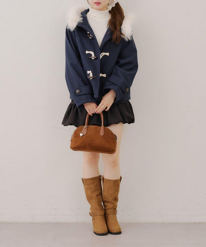 【RMAF】帶毛絨裝飾牛角扣大衣