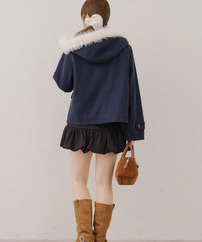 【RMAF】帶毛絨裝飾牛角扣大衣