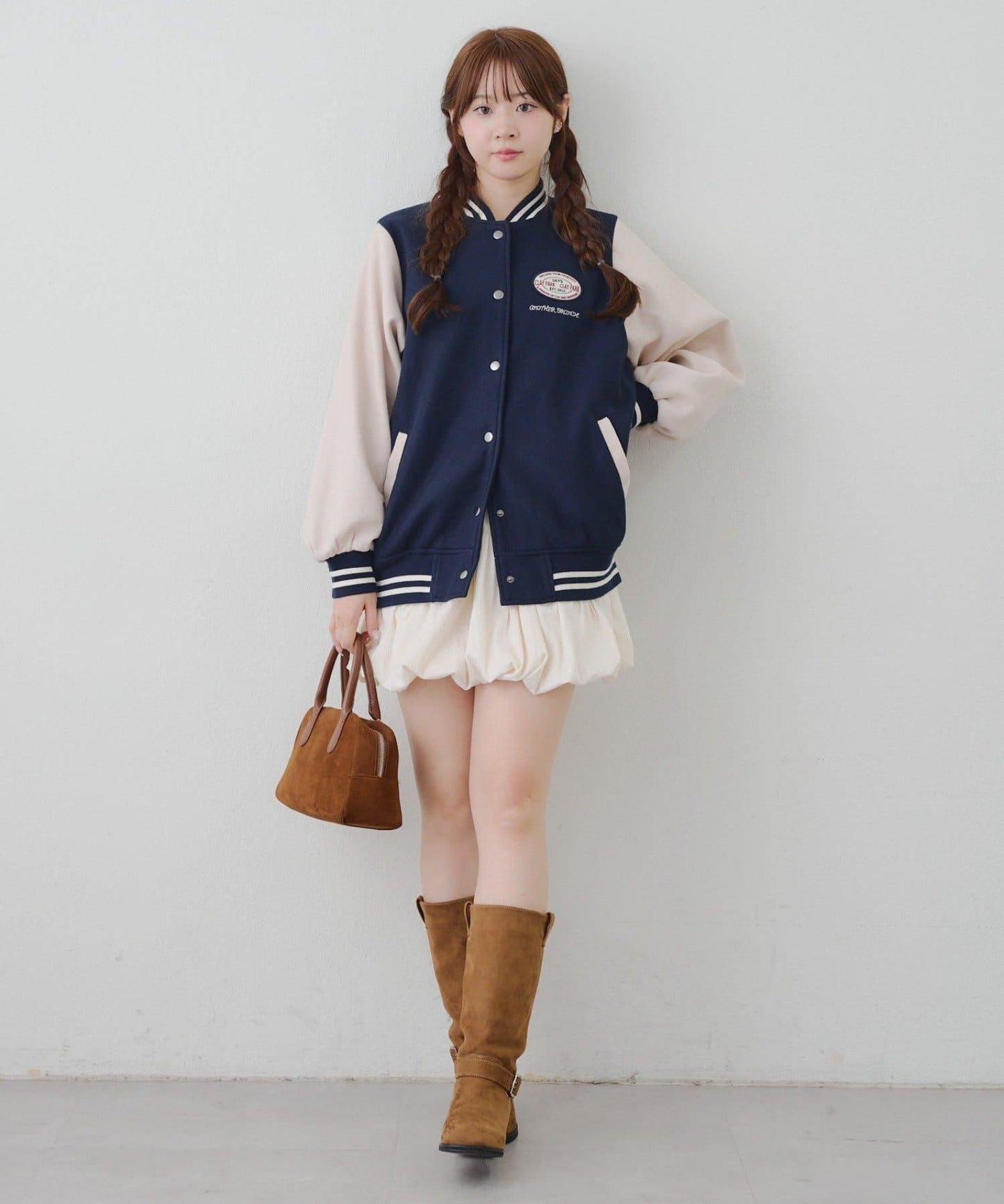 秋季混搭造型定番【RMAF】背部標誌拼色棒球夾克