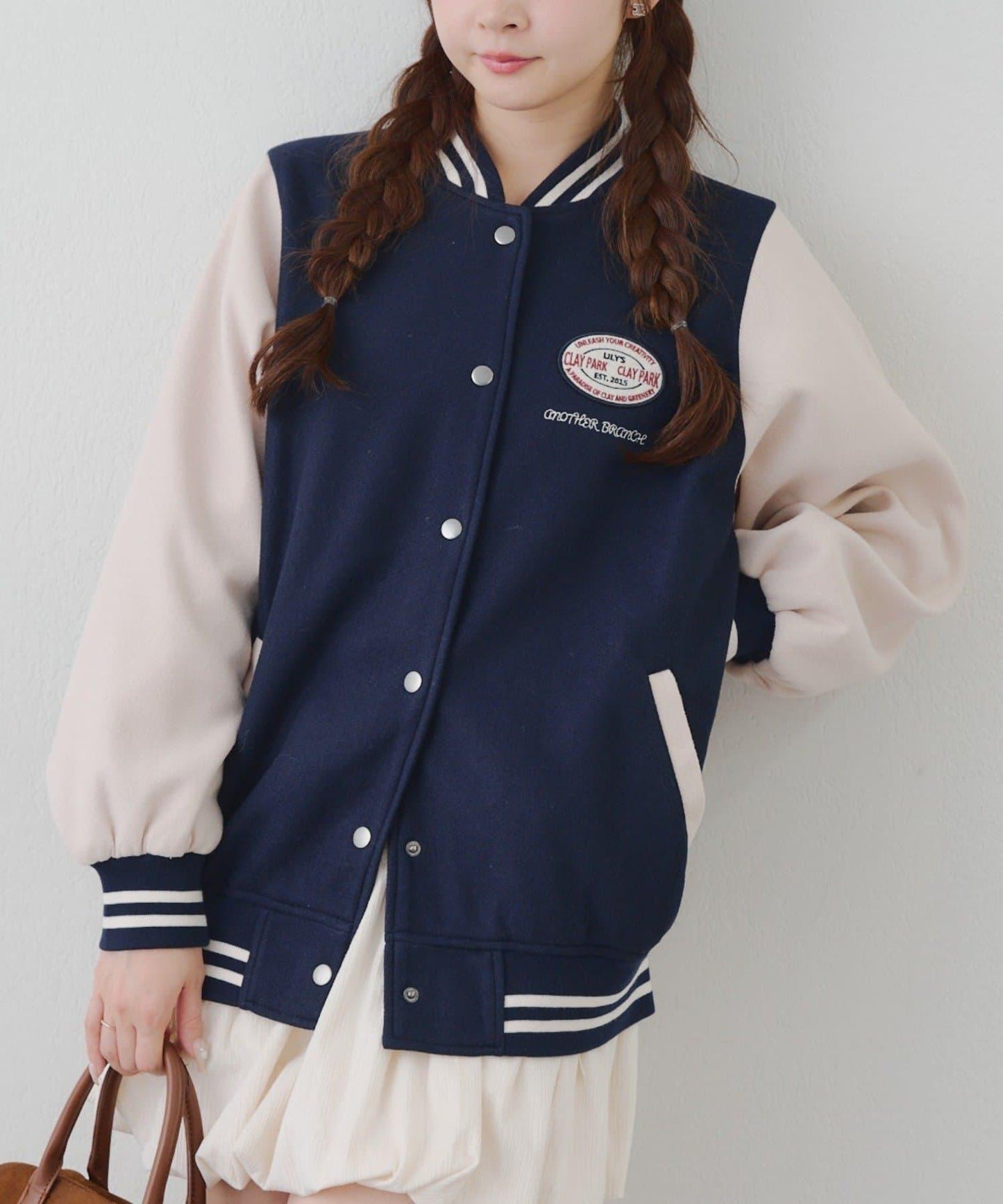 秋季混搭造型定番【RMAF】背部標誌拼色棒球夾克