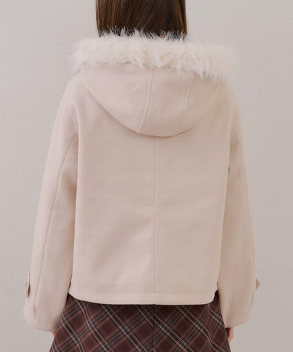 【RMAF】帶毛絨裝飾牛角扣大衣