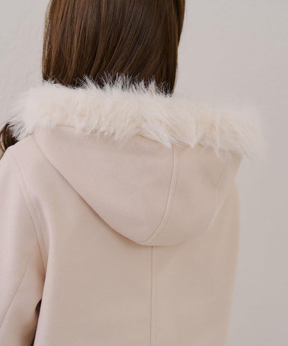 【RMAF】帶毛絨裝飾牛角扣大衣