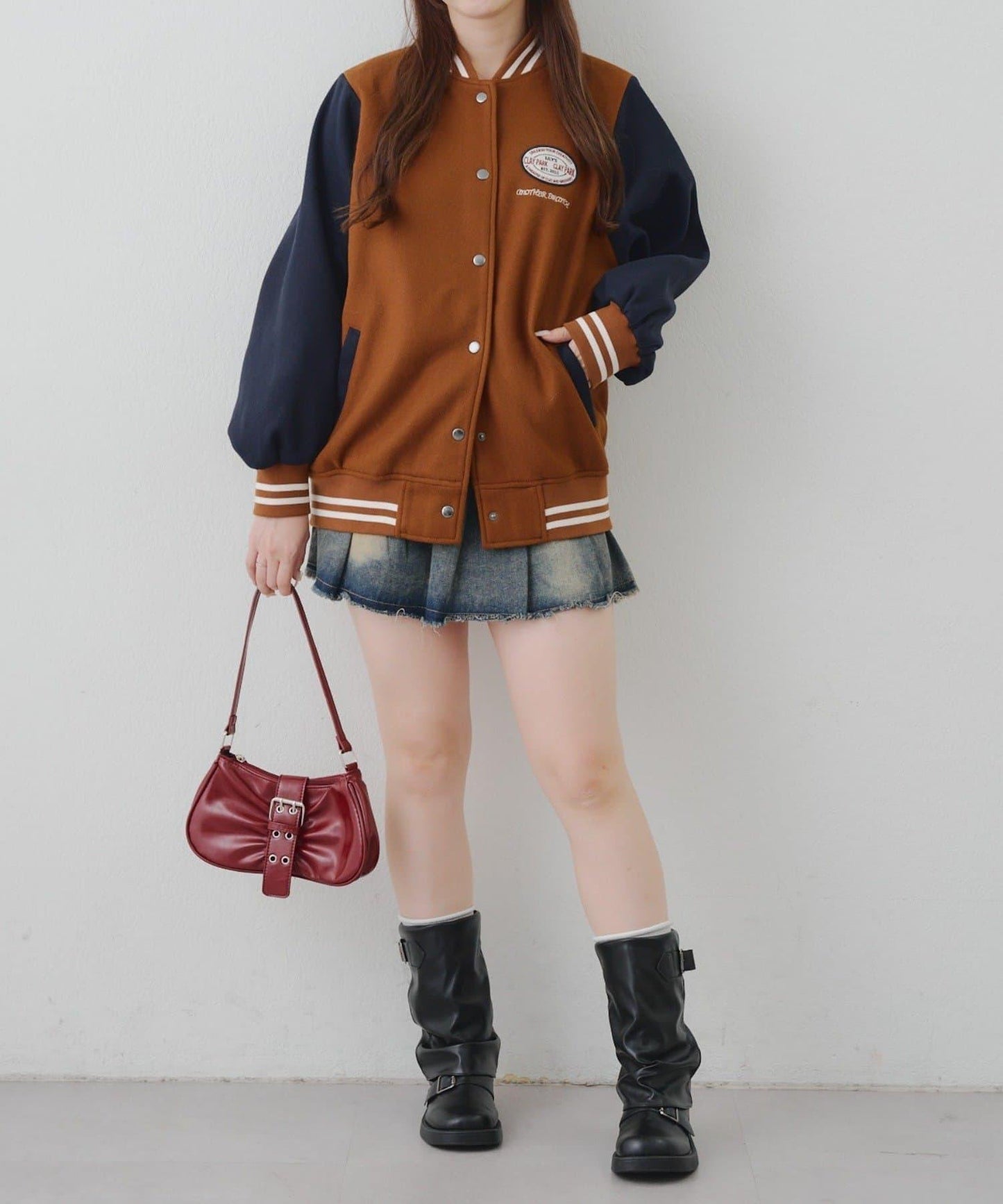 秋季混搭造型定番【RMAF】背部標誌拼色棒球夾克