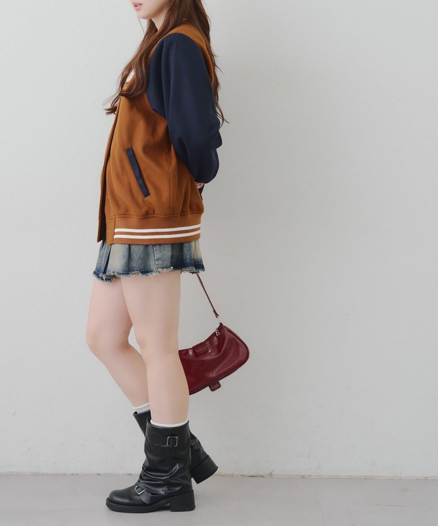 秋季混搭造型定番【RMAF】背部標誌拼色棒球夾克