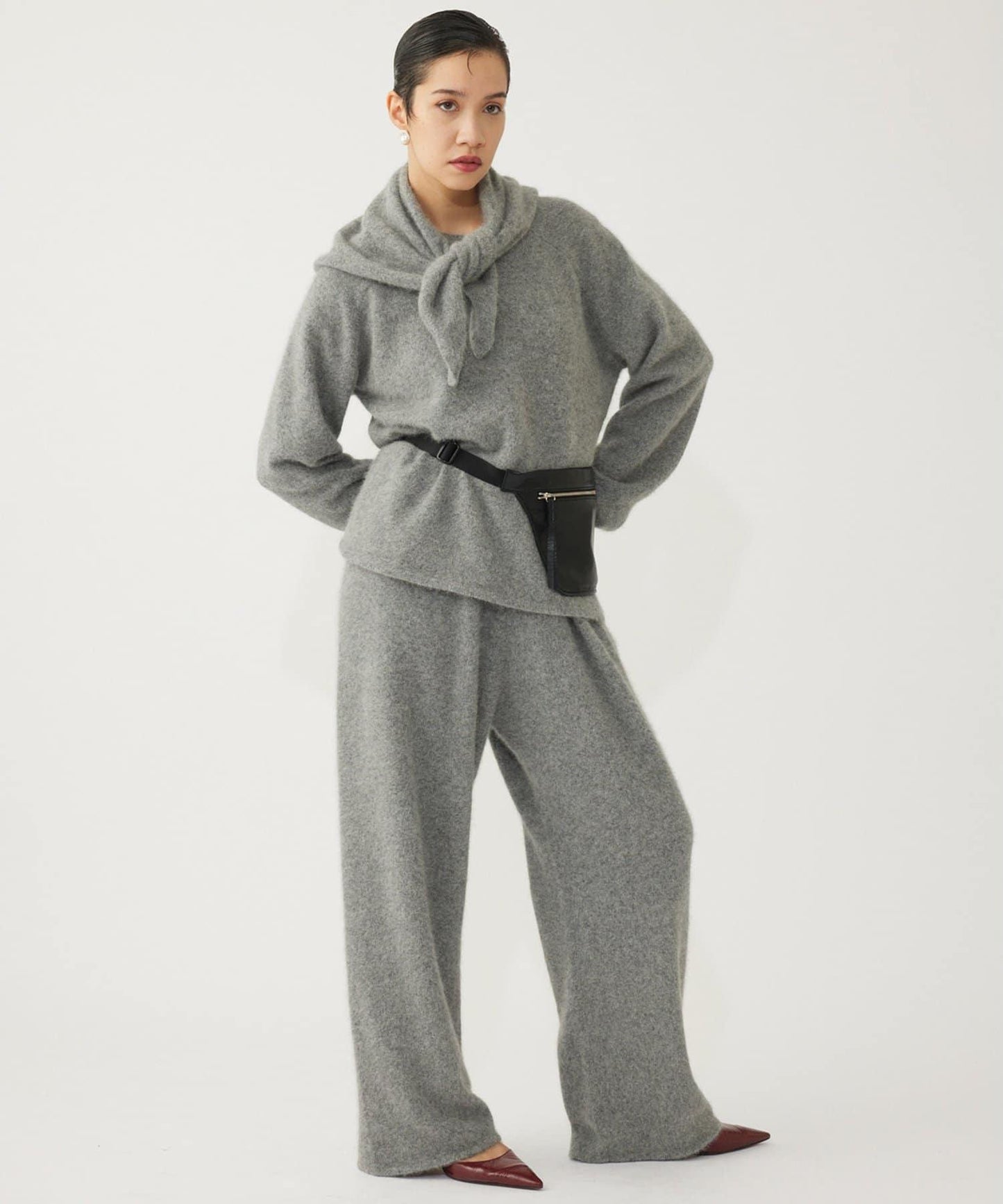 【THE PAUSE】仿毛針織抽繩長褲