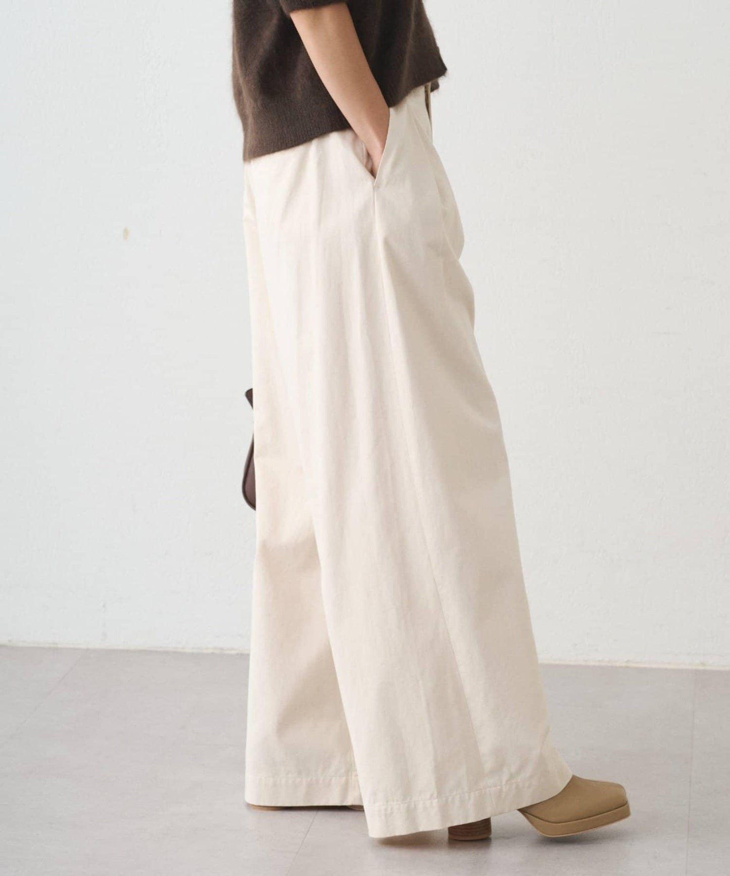 休閒腰帶褶皺長褲