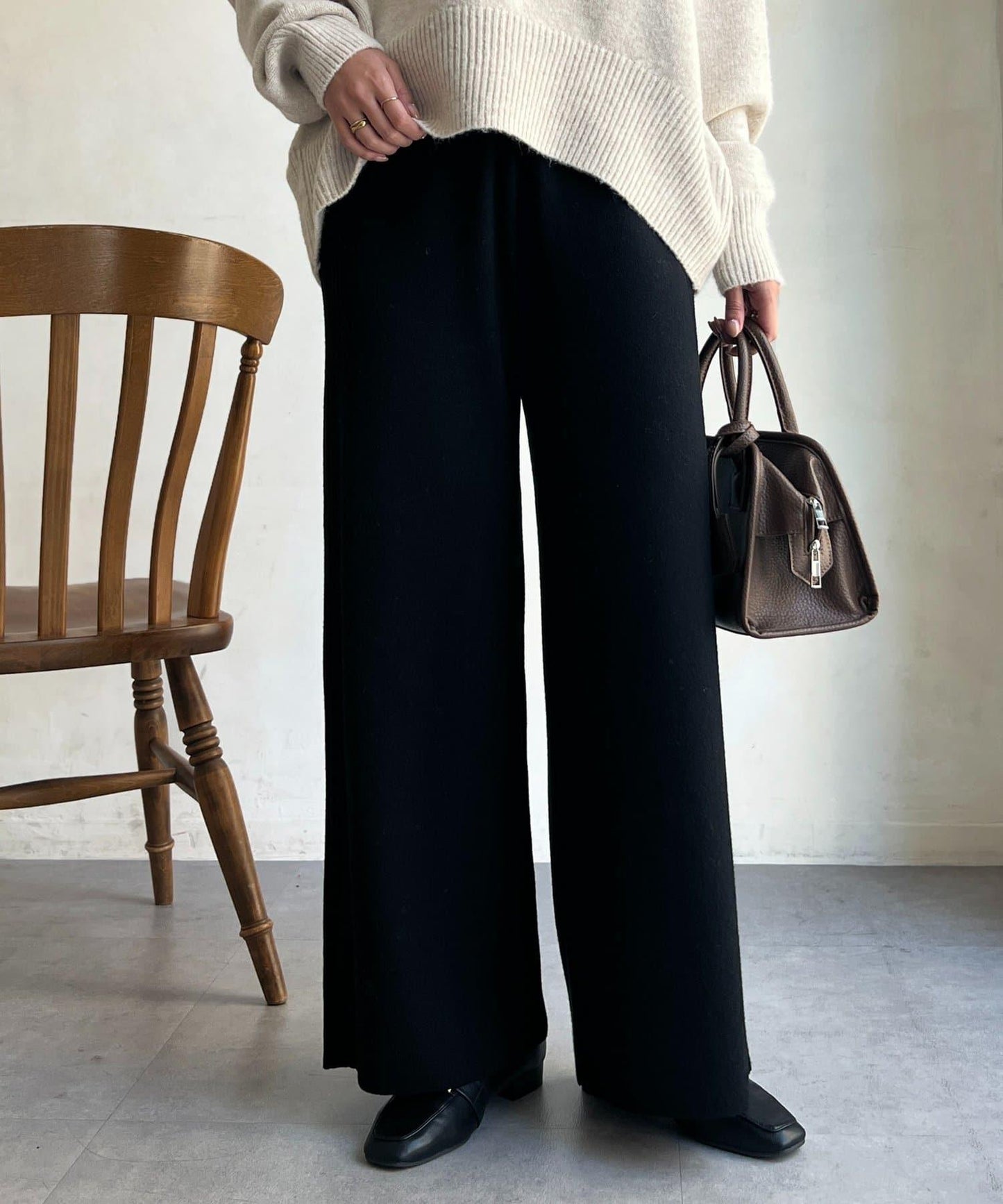 側條拼接微喇針織褲