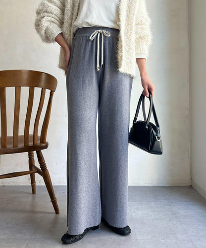 側條拼接微喇針織褲