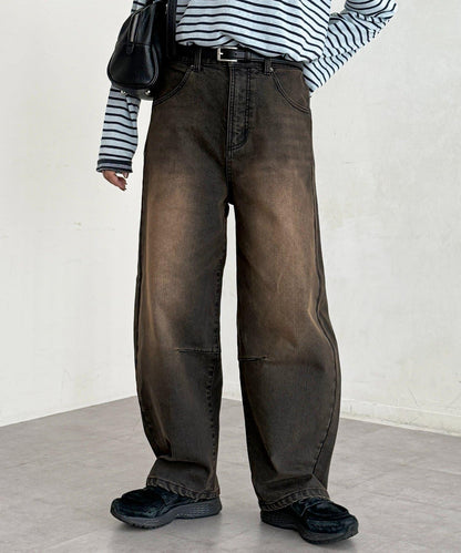 內加絨桶型牛仔褲
