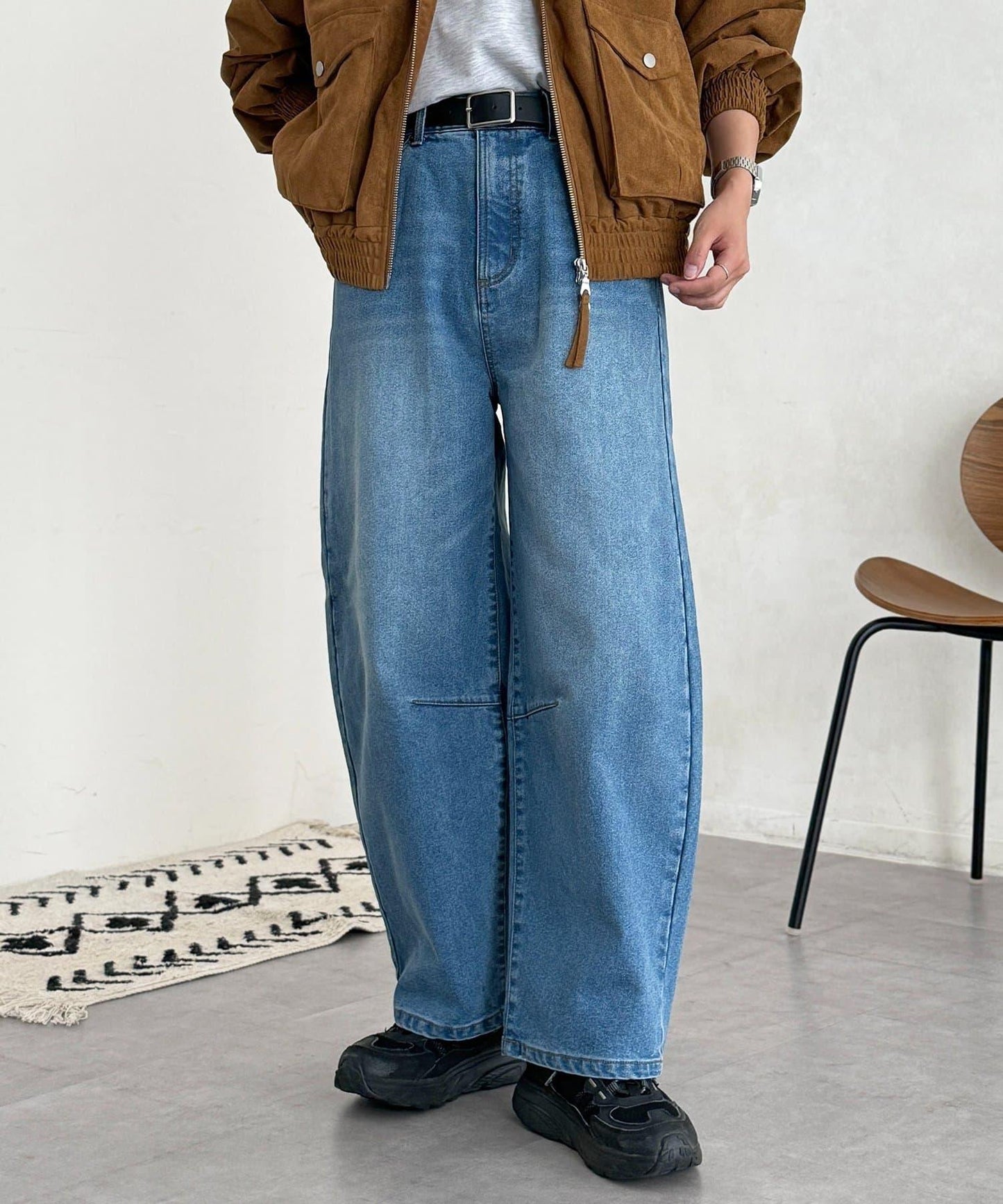 內加絨桶型牛仔褲