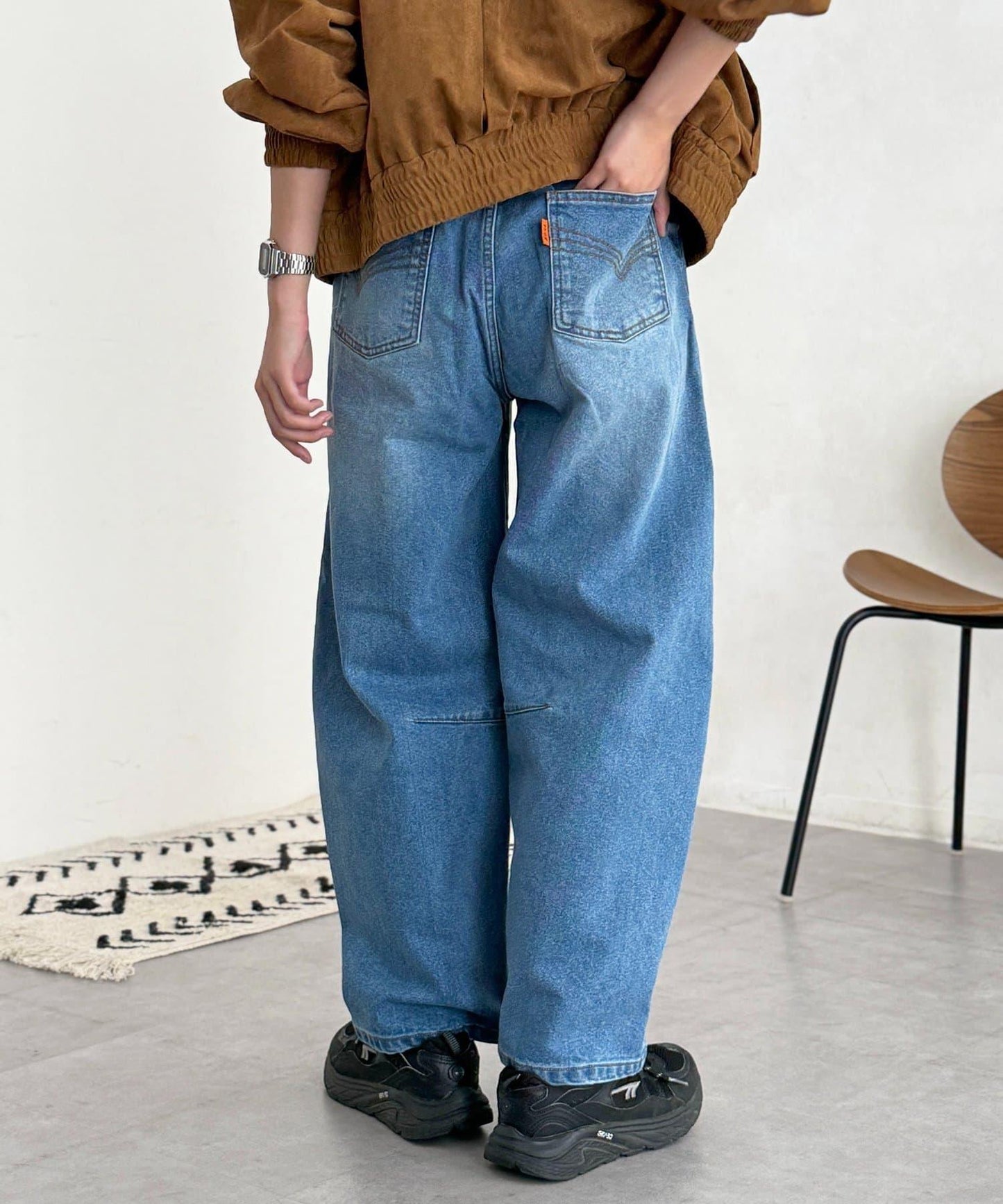 內加絨桶型牛仔褲