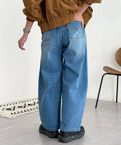 內加絨桶型牛仔褲