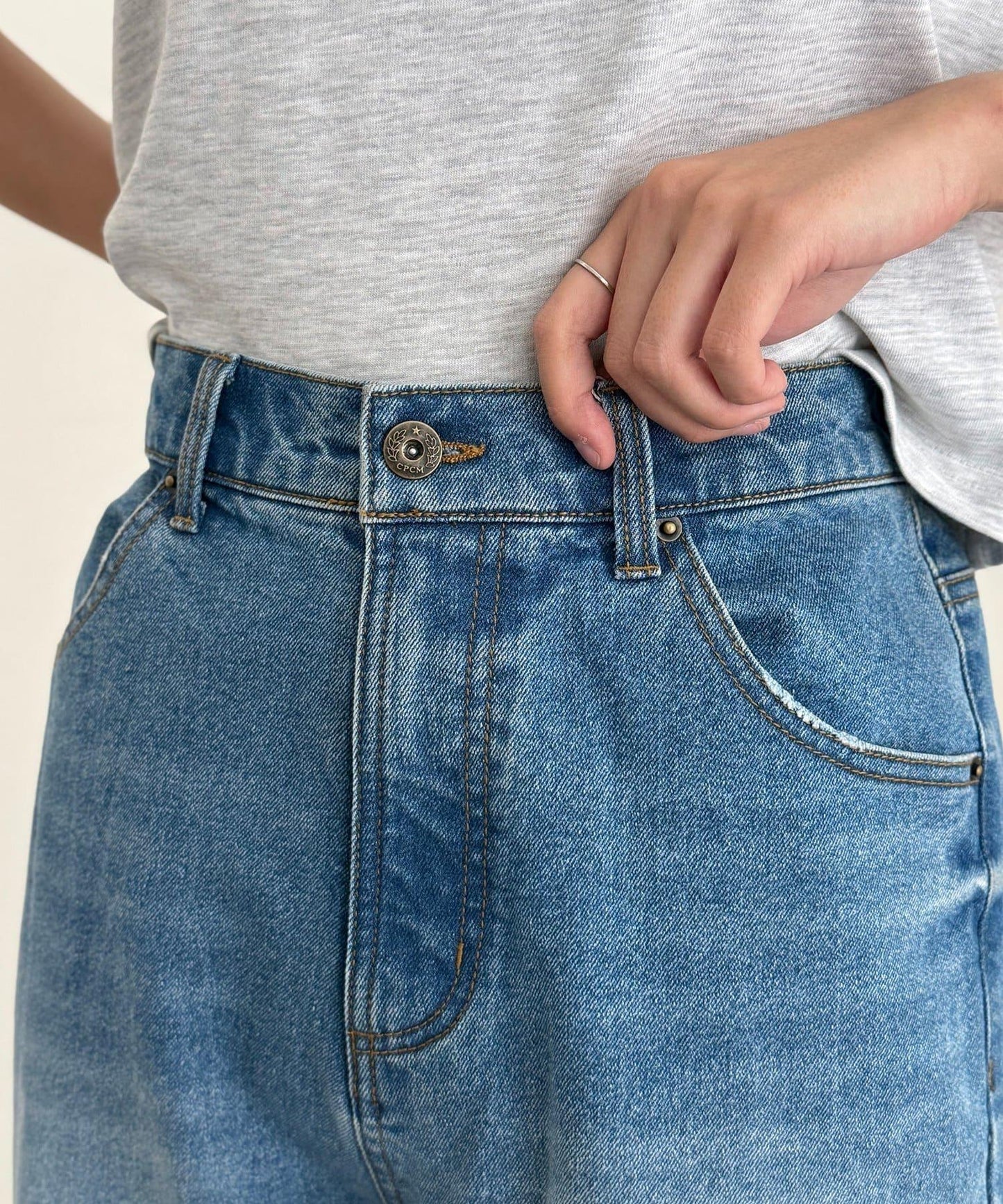 內加絨桶型牛仔褲