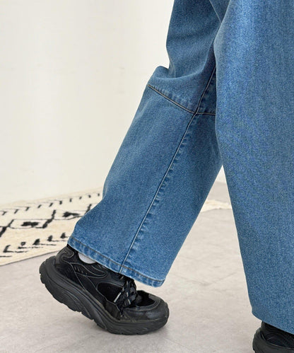 內加絨桶型牛仔褲