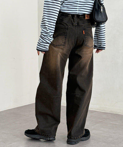 內加絨桶型牛仔褲