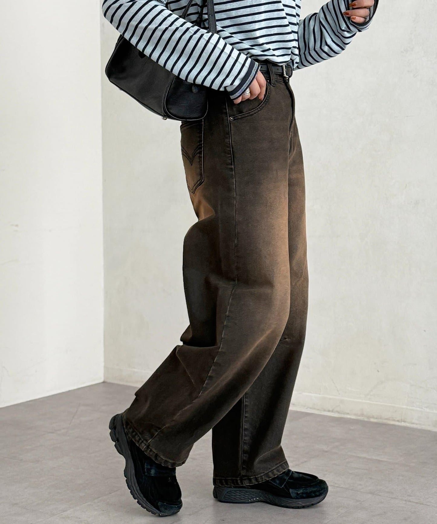 內加絨桶型牛仔褲