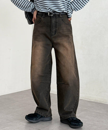 內加絨桶型牛仔褲