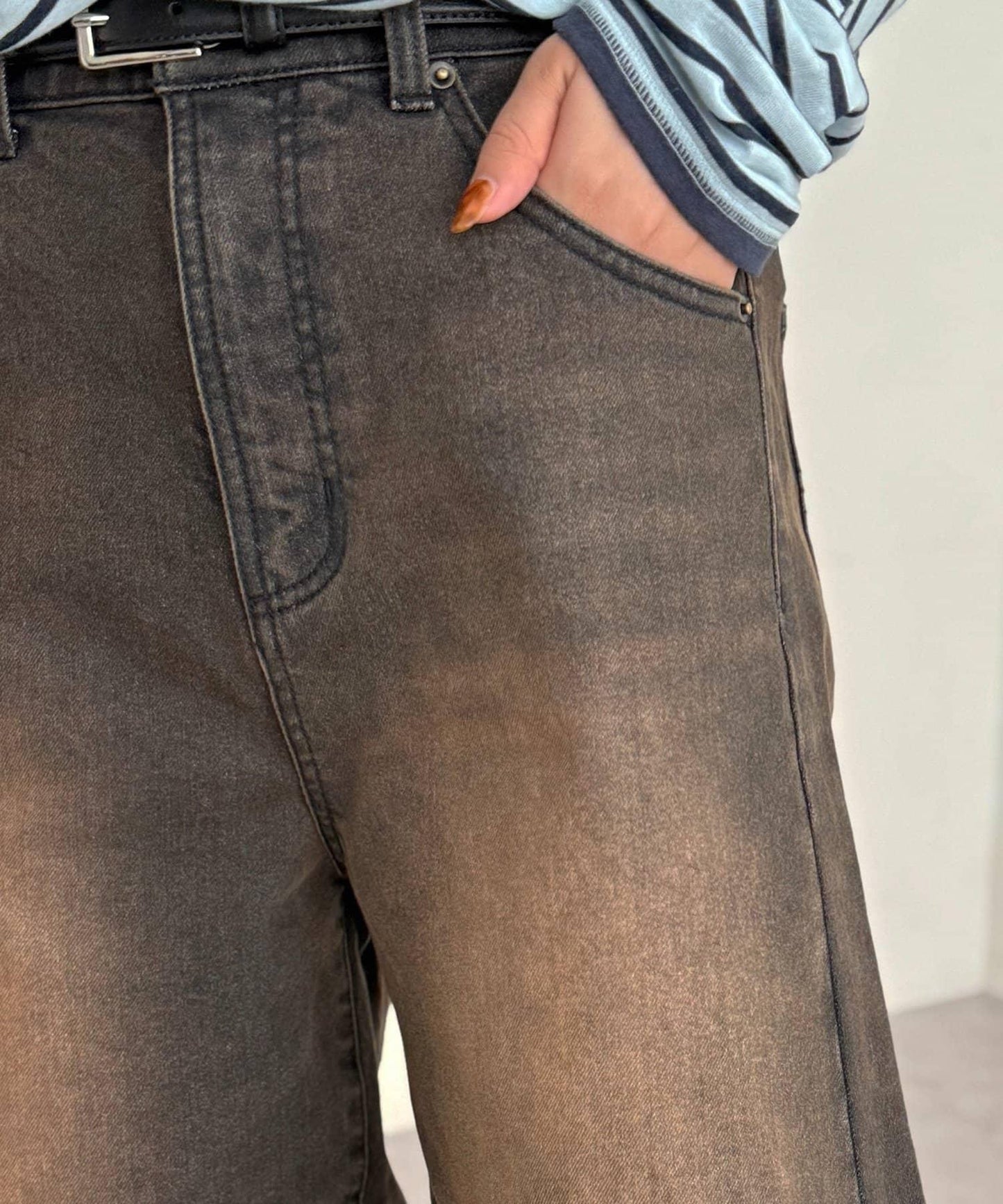 內加絨桶型牛仔褲