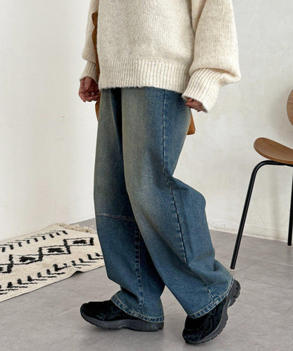 內加絨桶型牛仔褲