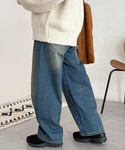 內加絨桶型牛仔褲