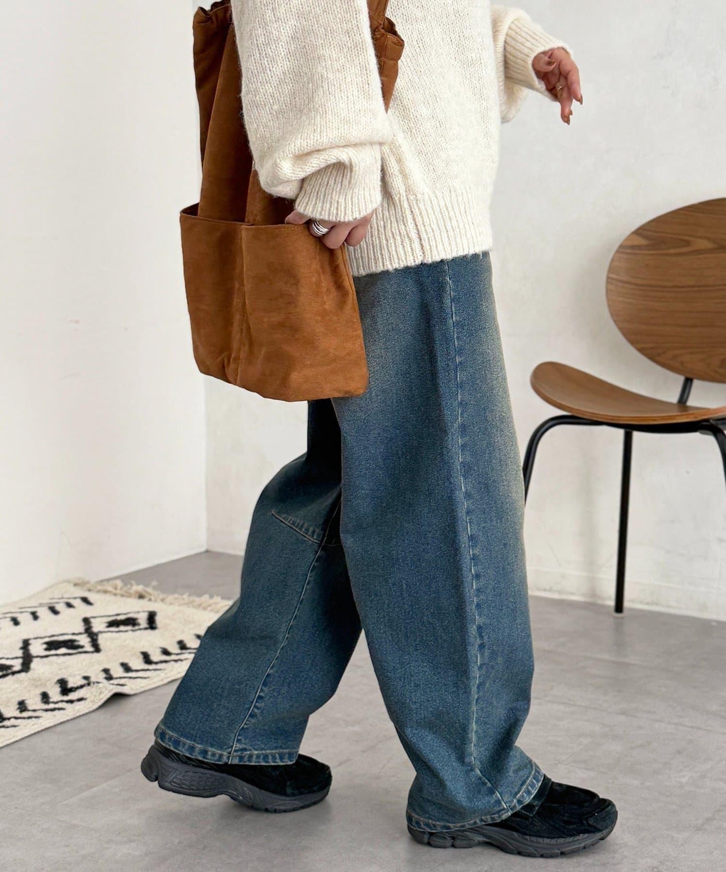 內加絨桶型牛仔褲