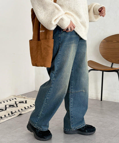 內加絨桶型牛仔褲