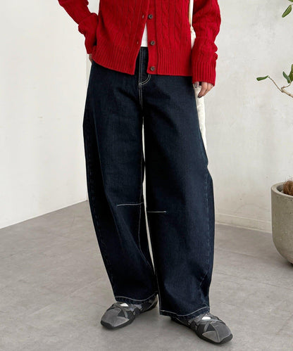 內加絨桶型牛仔褲