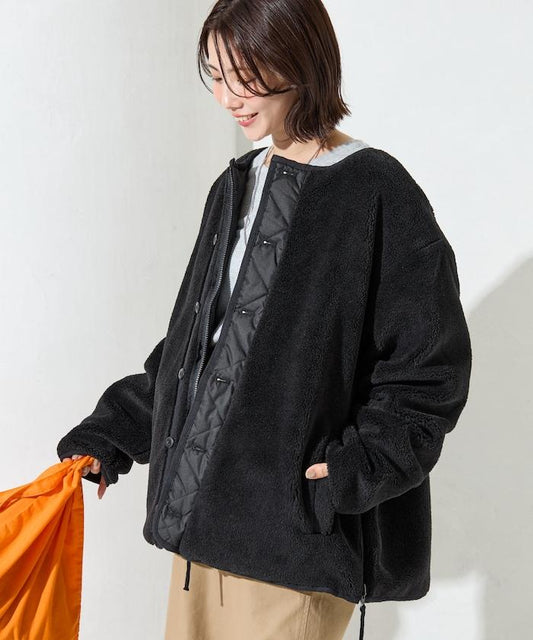 特別款可雙面穿羊羔絨拼接菱格無領羽絨服【限量】
