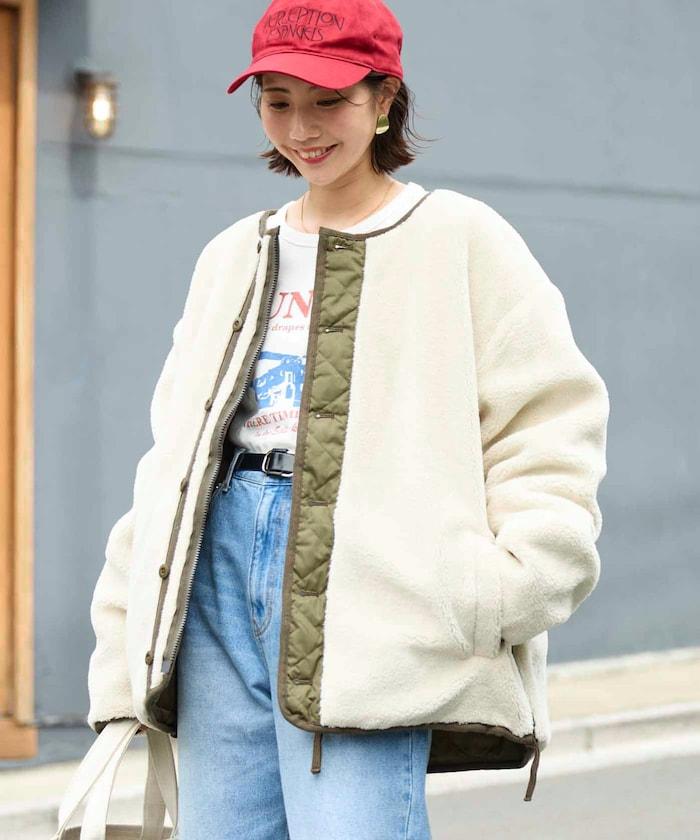 特別款可雙面穿羊羔絨拼接菱格無領羽絨服【限量】