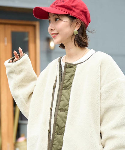 特別款可雙面穿羊羔絨拼接菱格無領羽絨服【限量】