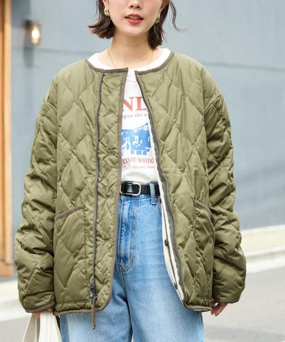 特別款可雙面穿羊羔絨拼接菱格無領羽絨服【限量】