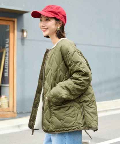 特別款可雙面穿羊羔絨拼接菱格無領羽絨服【限量】