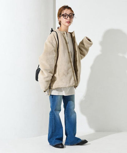特別款可雙面穿羊羔絨拼接菱格無領羽絨服【限量】